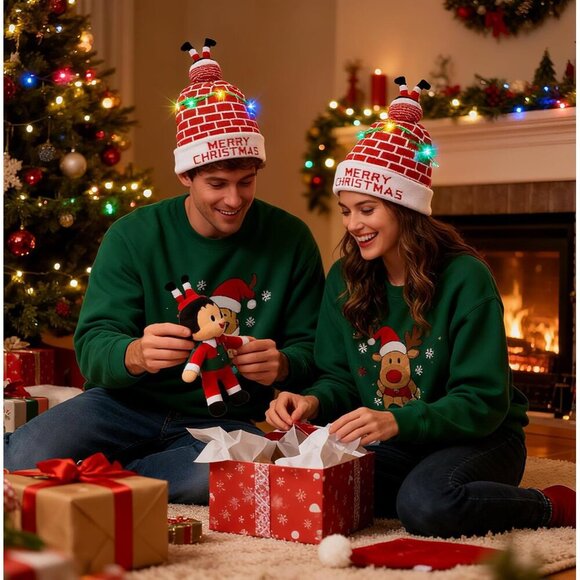 Unisex LED Christmas Sweater Hat Knit Beanie Party Light-up Novelty - Picture 2 of 6